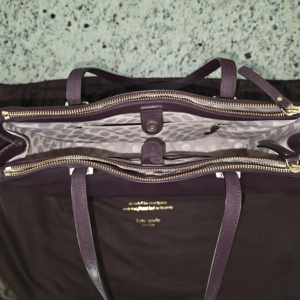 kate spade deep plum Saffiano leather satchel with gold hardware